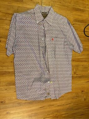 Ariat Short Sleeve Geometric Print Button-Down Shirt - White/Blue/Red